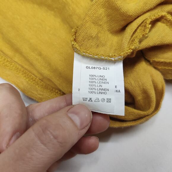Gianni Lupo Pure Linen Crew Neck Relaxed Short Sleeve T Shirt XXL Mustard Yellow - Picture 8 of 10